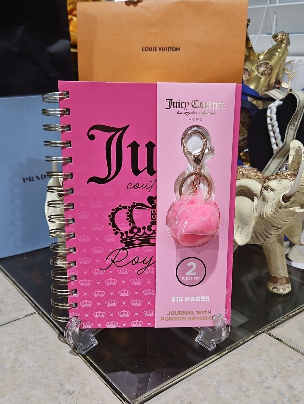 NWT! Juicy Couture Home Pretty Pink Journal with Pink Pom-Pom Keychain/Charm!